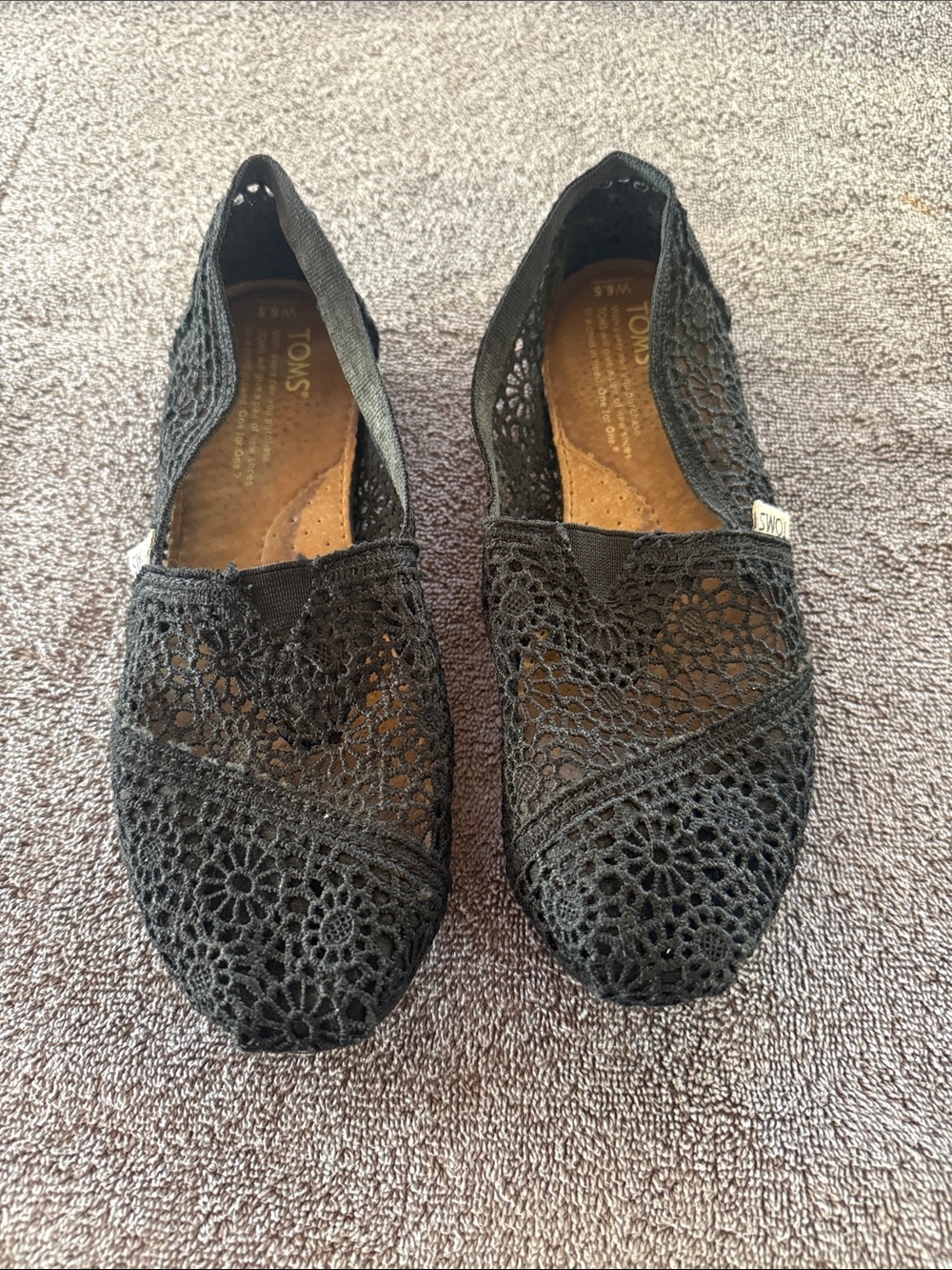 Toms Black Crochet Lace Alpargata Slip-On Flats